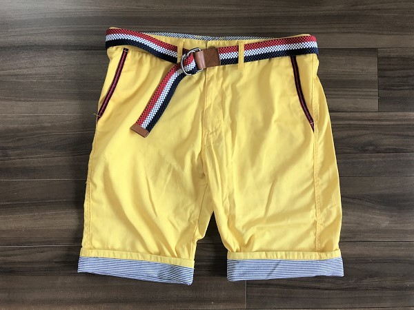 MALE & Co メイルアンドコー 2way ロールアップ ハーフパンツ トリコロール リングベルト ベルト 3L 黄色 イエロー メンズ AKAQ タカキュー拍卖