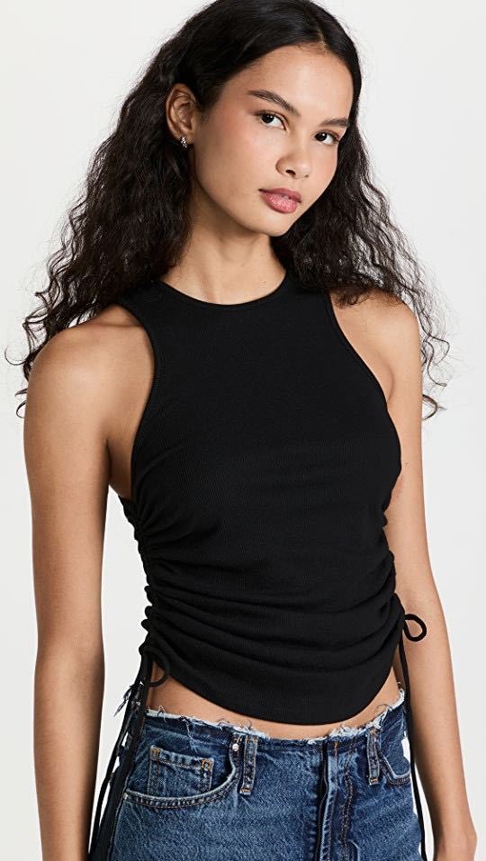 新品*アメリカンスリーブ*ヘルシー*インナーにも*やわらか素材*ノースリーブ*リブ素材*トップス*黒色*伸縮性有り拍卖