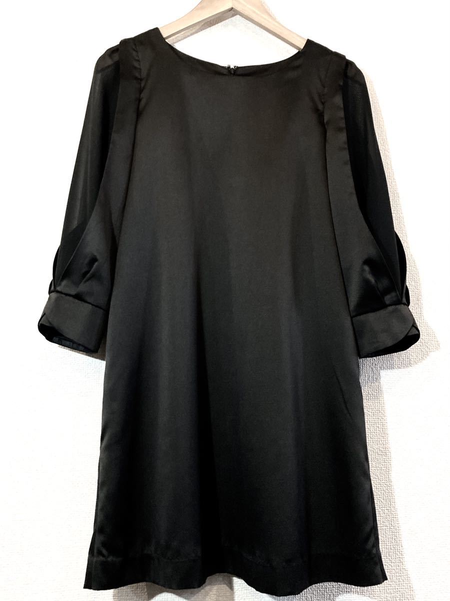 MERCURYDUO☆ワンピース☆レース☆切り替え☆光沢☆サテン☆マーキュリーデュオ☆定価16,000円☆ブラック☆黒拍卖