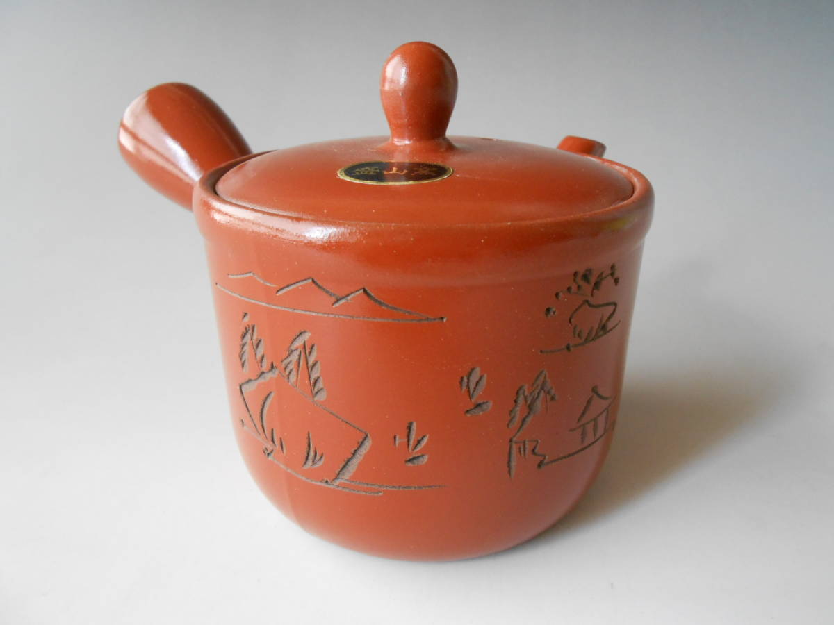 茶器! ☆朱泥桶型山水急須☆ G935 新品 ポット やかん 土瓶 鉄瓶 ギフト拍卖