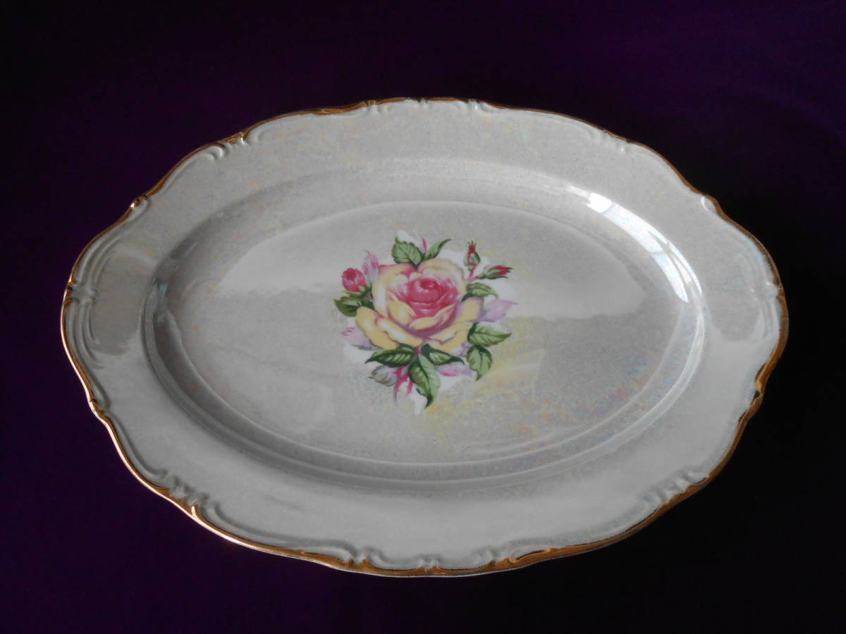 プレート! ☆バラ・ラスター大プレート☆ 新品 皿 盛鉢 盛皿 プラター オーバル 楕円拍卖