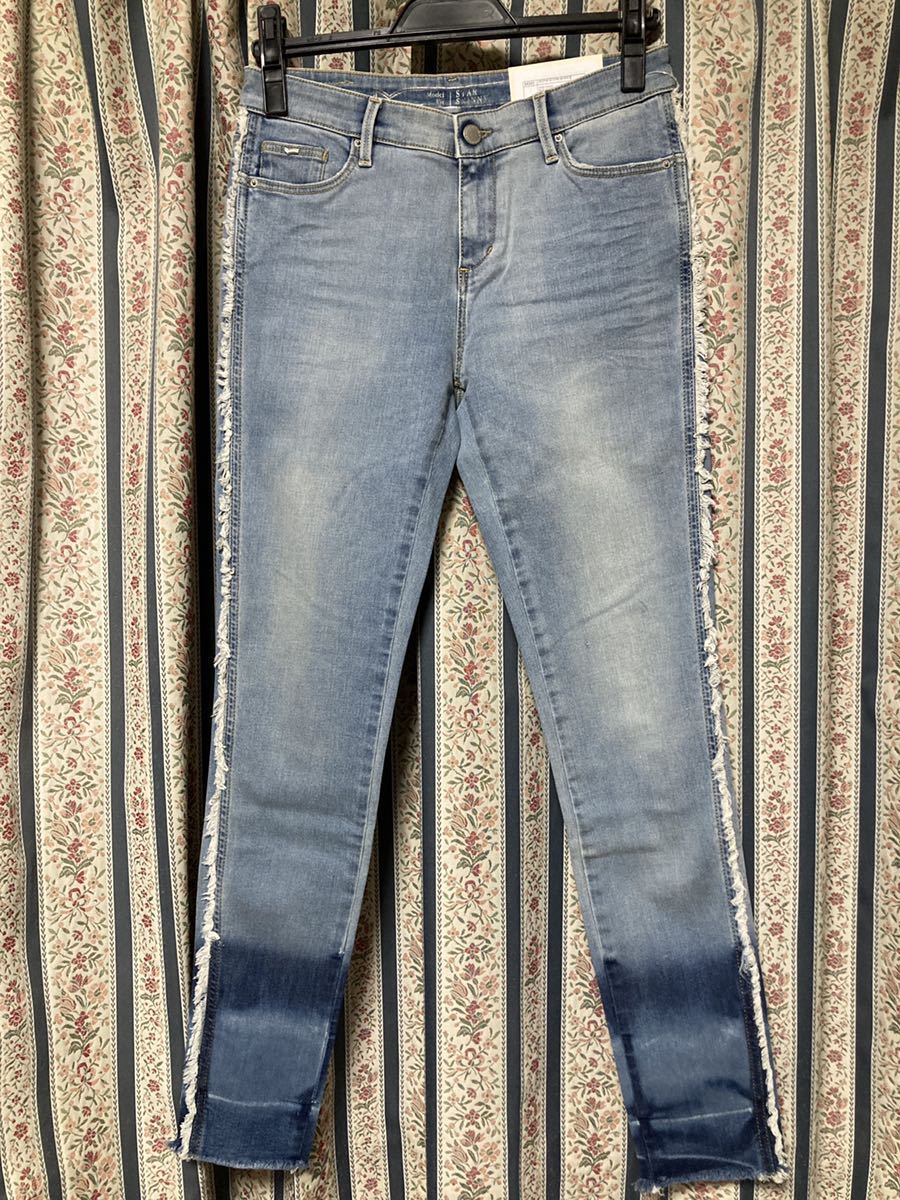 新品!GAS サイドフリンジ タイダイスキニーデニム パンツ W26 L28 ストレッチ ブリーチ アンクル丈拍卖