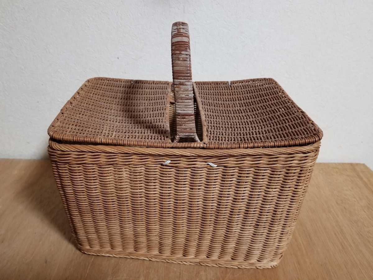 昭和レトロ かご 籐かご ピクニックバスケット 天然素材 ヴィンテージ 籠 拍卖