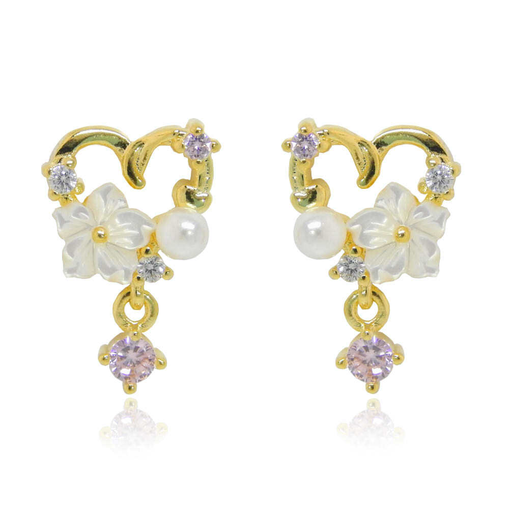 再入荷★ハート&フラワー CZダイヤモンドピアス レディースゴールドアクセサリー シルバー925 キュービックジルコニア イヤリング化可拍卖