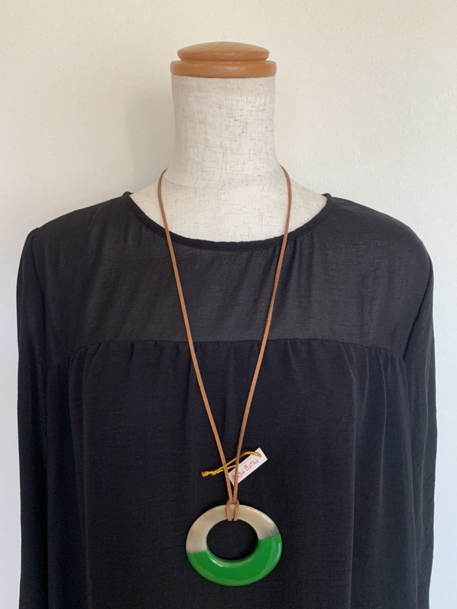 ☆ウララ☆水牛の角☆ネックレス緑色☆No.59拍卖