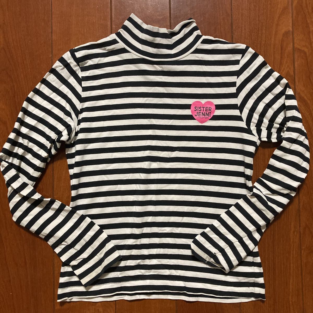 JENNI・ジェニィ・ストレッチ生地・長袖・Tシャツ・ボーダー・ホワイト×ブラック・130拍卖