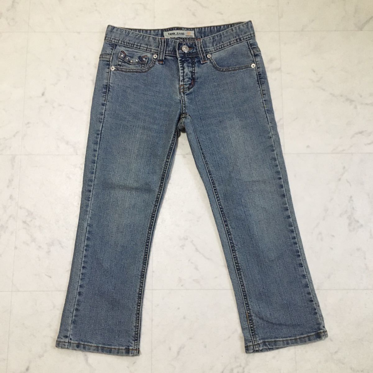 ■ 美品 TANK JEANS スタッズ インディゴ ストレート レディース デニムパンツ ジーンズ ボトムス パンツ ハーフパンツ Sサイズ 36 古着 薄拍卖