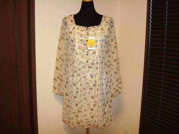 ■ 新品タグ付き CutieBlonde ワールド 花柄 ボタニカル柄 袖 シースルー レース ワンピース シフォン チュニック Mサイズ 38 アイボリー拍卖