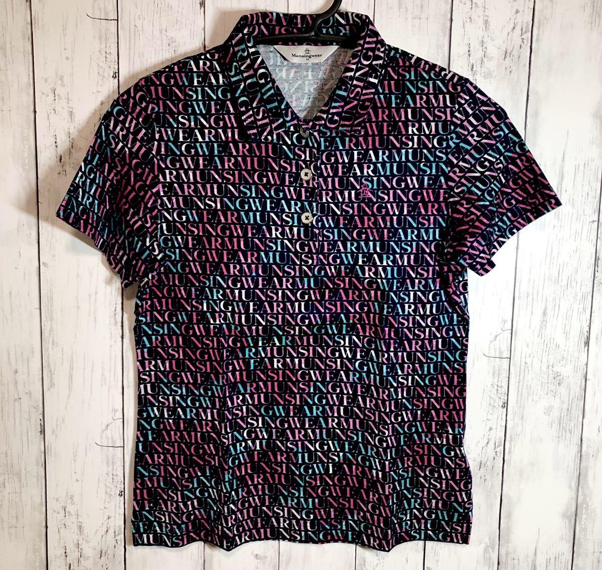 【Munsingwear】マンシングウェア ゴルフウェア 半袖ポロシャツ 総柄 レディース M 綿100% 送料無料!拍卖
