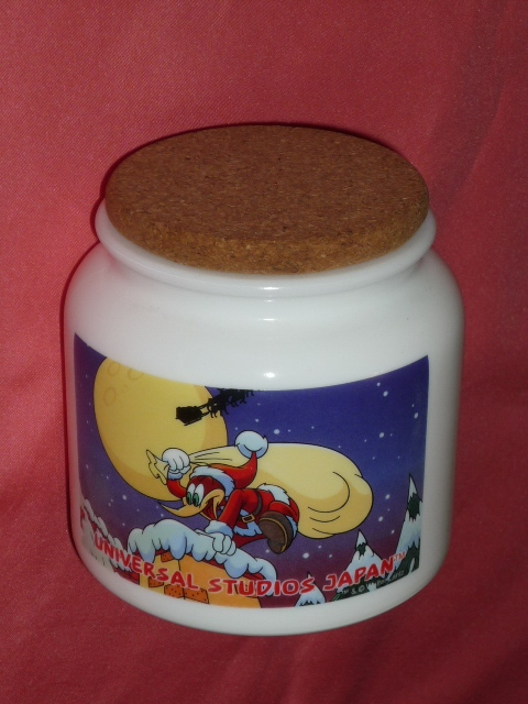 激レア! レトロ USJ ユニバーサルスタジオジャパン ウッディー・ウッドペッカー コルクふた付 陶器製 小物入れ☆拍卖