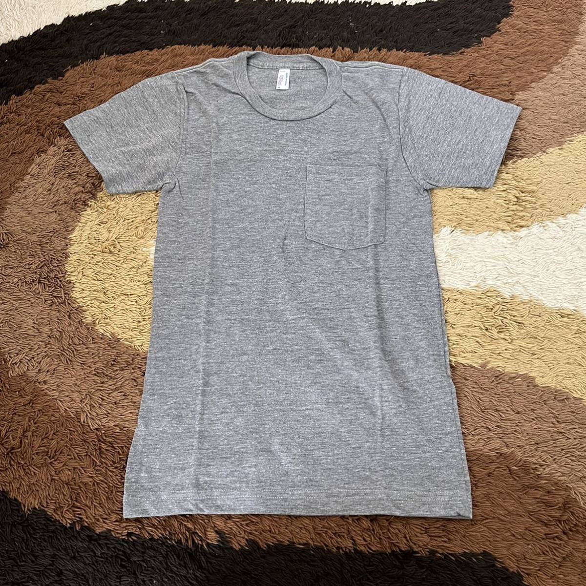 未使用品☆アメリカ製☆アメリカンアパレル☆XS☆ポケットTシャツ☆グレー☆グレイ☆無地☆霜降り☆杢☆USA☆男女兼用☆ユニセックス☆拍卖