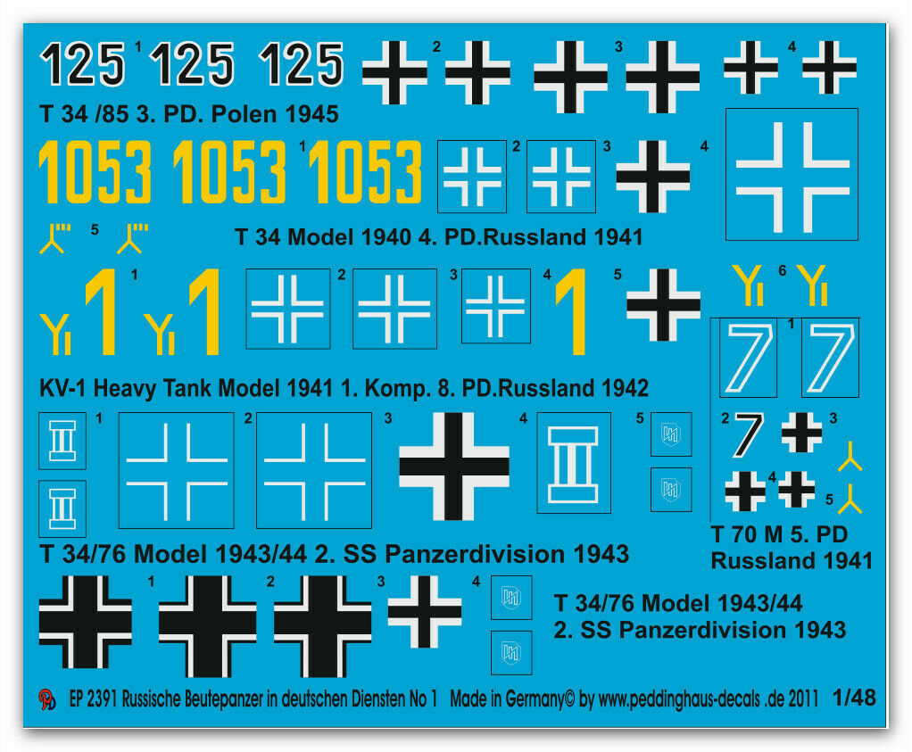 ●デカール1/48 ドイツ軍の捕獲ソ連戦車(5輌)T34/76,KV-1,T-70M ドイツ製48-2391【即決・送料無料!】【匿名発送!】拍卖