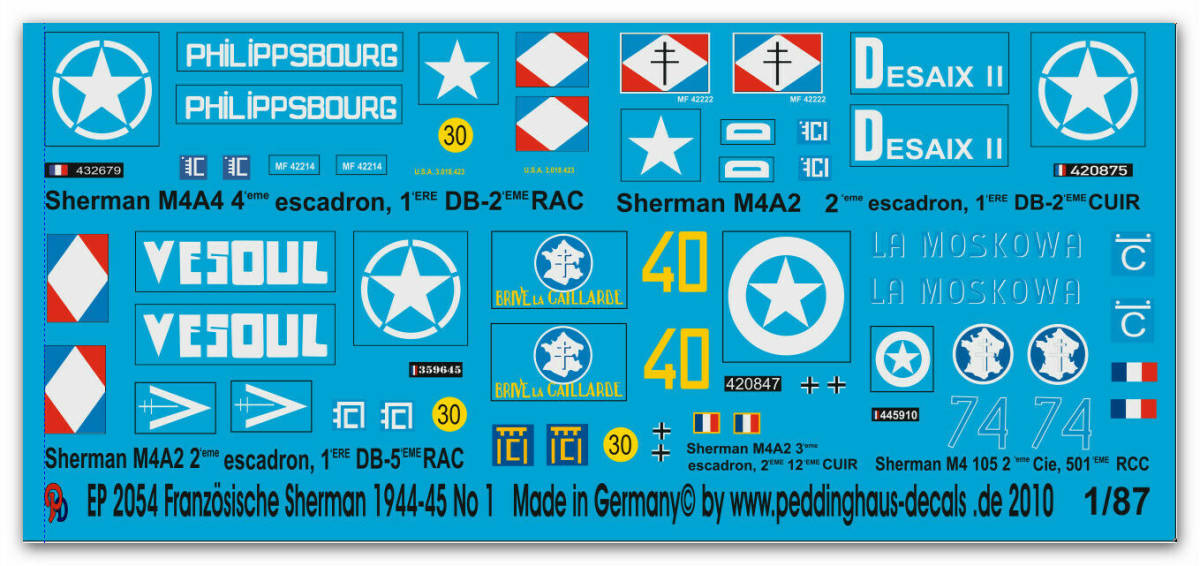 ●デカール1/87 自由フランス軍シャーマン戦車,5輌,ノルマンディ№1 ドイツ製87-2054【即決・送料無料!】【匿名発送!】HOゲージ拍卖