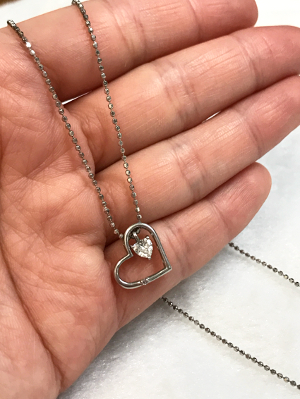 本物 天然 ダイヤ シルバー 925 ハート デザイン ネックレス silver 中古 ペンダントトップ拍卖