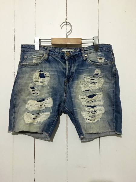 ☆ZARA MAN W32 DENIM COUTURE デニムパンツ デニムショーツ ハーフパンツ 短め クラッシュデニム ザラ拍卖