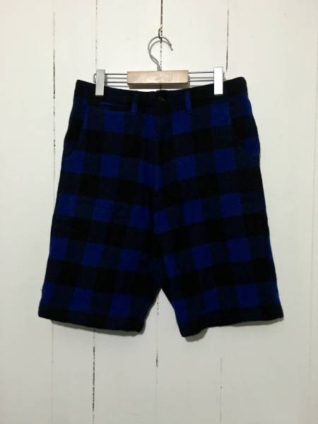 美品☆BEAMS HARD WEAR M ショーツ ハーフパンツ 青黒 ブロックチェック ウール90% 毛90% ビームス ハードウエア オールド a拍卖