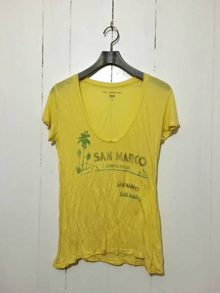 USA製☆SOL ANGELES S 半袖カットソー 半袖Tシャツ 黄色 ソルエンジェルス ざっくり 薄手拍卖