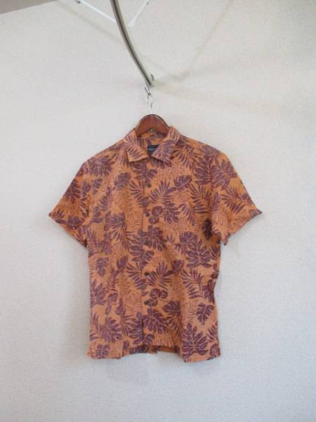 ユニクロ オレンジボルドー葉柄半袖シャツ(USED)70817)拍卖