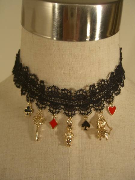 即決☆新品☆ 可愛い(^_-)-☆ ウサギ & トランプ モチーフ 黒 レースチョーカー ブラック 鍵 椅子拍卖