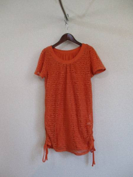 anySISオレンジクロシェレース半袖チュニック(USED)61117②)拍卖
