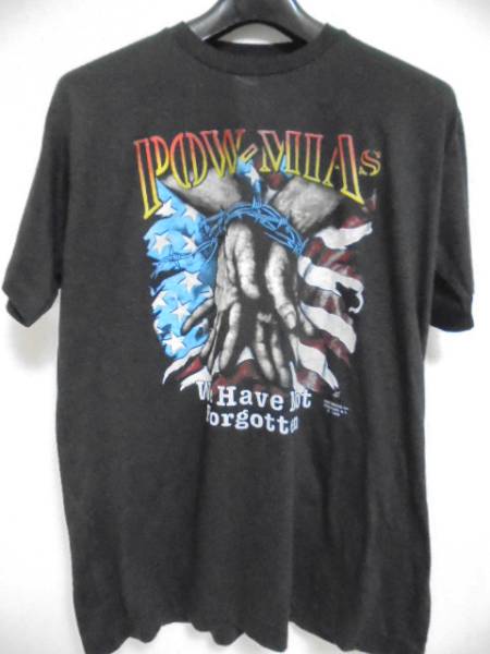 deadstock 1989年 POW MIA ビンテージ Tシャツ M black screen stars pow mias 3d emblem ハーレー just brass拍卖