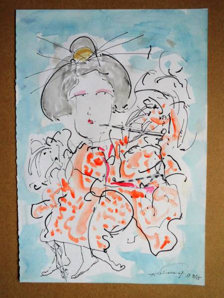 Toyomi Shimada. Geisha.水彩画拍卖