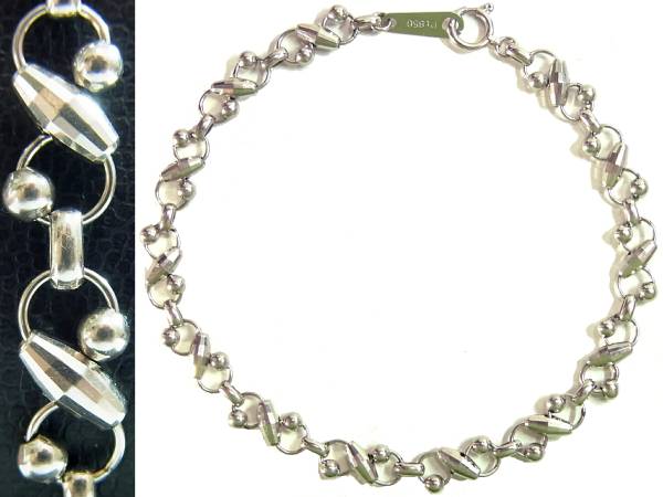ビーズブレスレット 球体 菱形プラチナブレス 17.6mm PT850 丸玉 球状 ボールチェーン 立体的ひし形 ビーズ型白金platinumレディース女性用拍卖