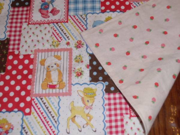 No.320 訳有 裏付ランチョンマット&巾着 ハンドメイド 35x45 レトロアニマル拍卖