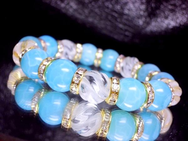 綺麗なラリマーカラードラゴンアゲートトルネード水晶12ミリ金ロンデル拍卖