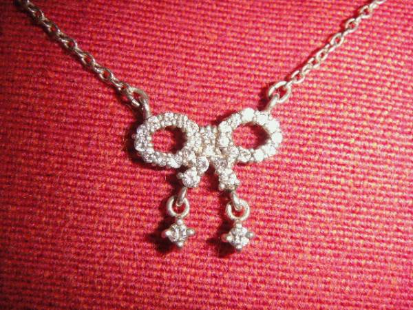 pinky girlsリボンキュービックジルコニアネックレス925拍卖