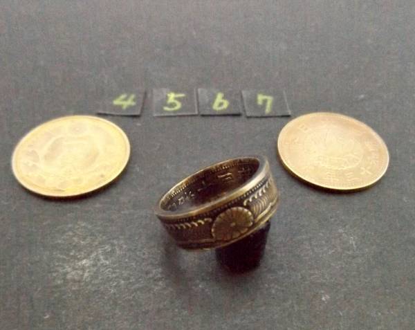 14号 コインリング カラス1銭黄銅貨使用 ハンドメイド手作り指輪 1点物です(4567)送料無料 他にも銀貨や銅貨の指輪を出品中拍卖