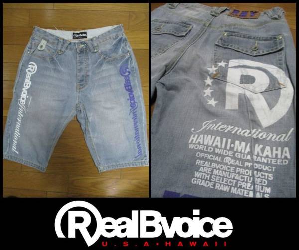 リアルビーボイス デニム ハーフパンツ ペイント サイズ28 RealBvoice surf デカロゴ サーフブランド拍卖