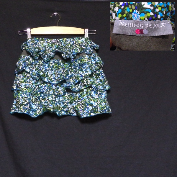 DRESSING DE JOLA ドレッシング デジョラ フランス製 花柄 ミニ フリル スカート 青緑 1 美品拍卖