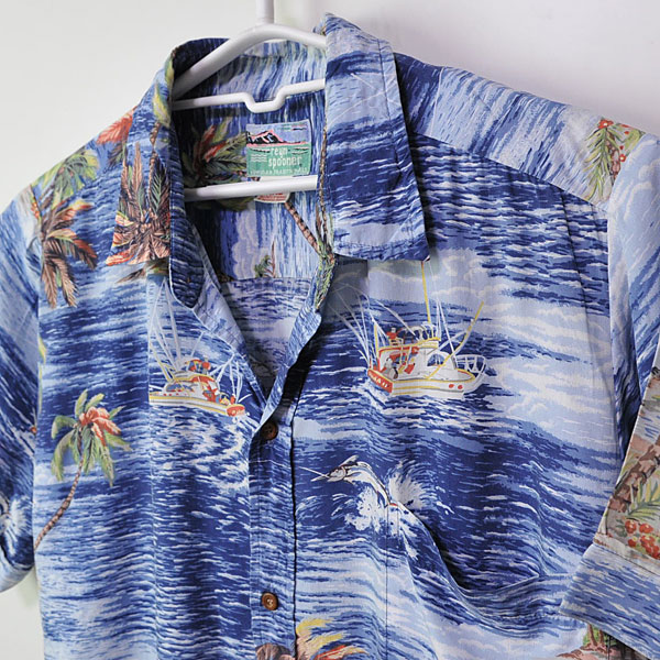 古着●レインスプーナー アロハシャツ トローリングボートと椰子 M相当 xwp拍卖