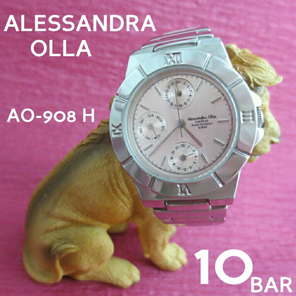 ALESSANDRA OLLA アレサンドラ オーラ 10気圧防水 レディース ウォッチ ピンク カレンダー 付き 中古品 W071拍卖