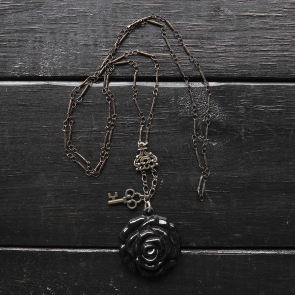 ★ブラックローズミラーネックレス★ブラック★78cm拍卖