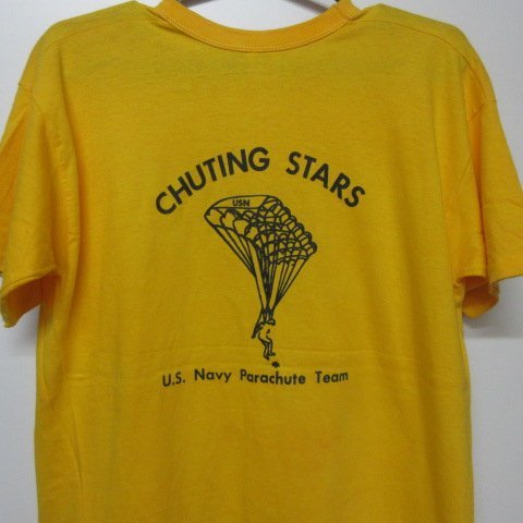 70s アメリカ製 Tシャツ L 黄色 US,NAVY ミリタリー パラシュート ラッセル ヴィンテージ 70年代 アメリカ古着 sy2286拍卖