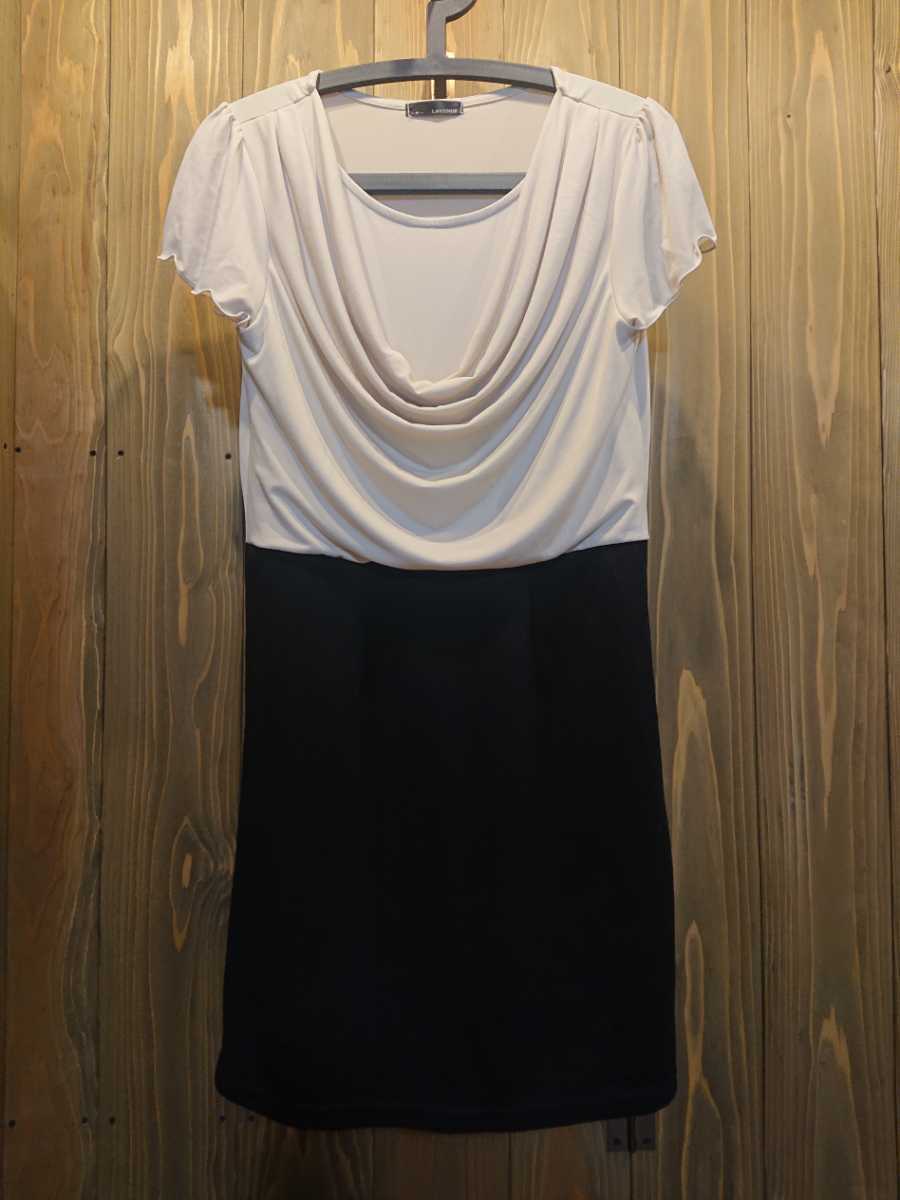 LAVENUE 上下切替 ワンピース Mサイズ 着丈85cm 白 黒 フレンチスリーブ 拍卖