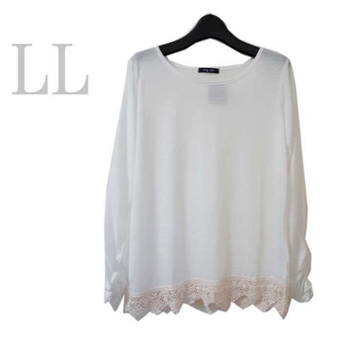 ●新品/カットソー/トップス/オフ白系/LL/レース/袖くしゅくしゅ/レディース●f4930拍卖