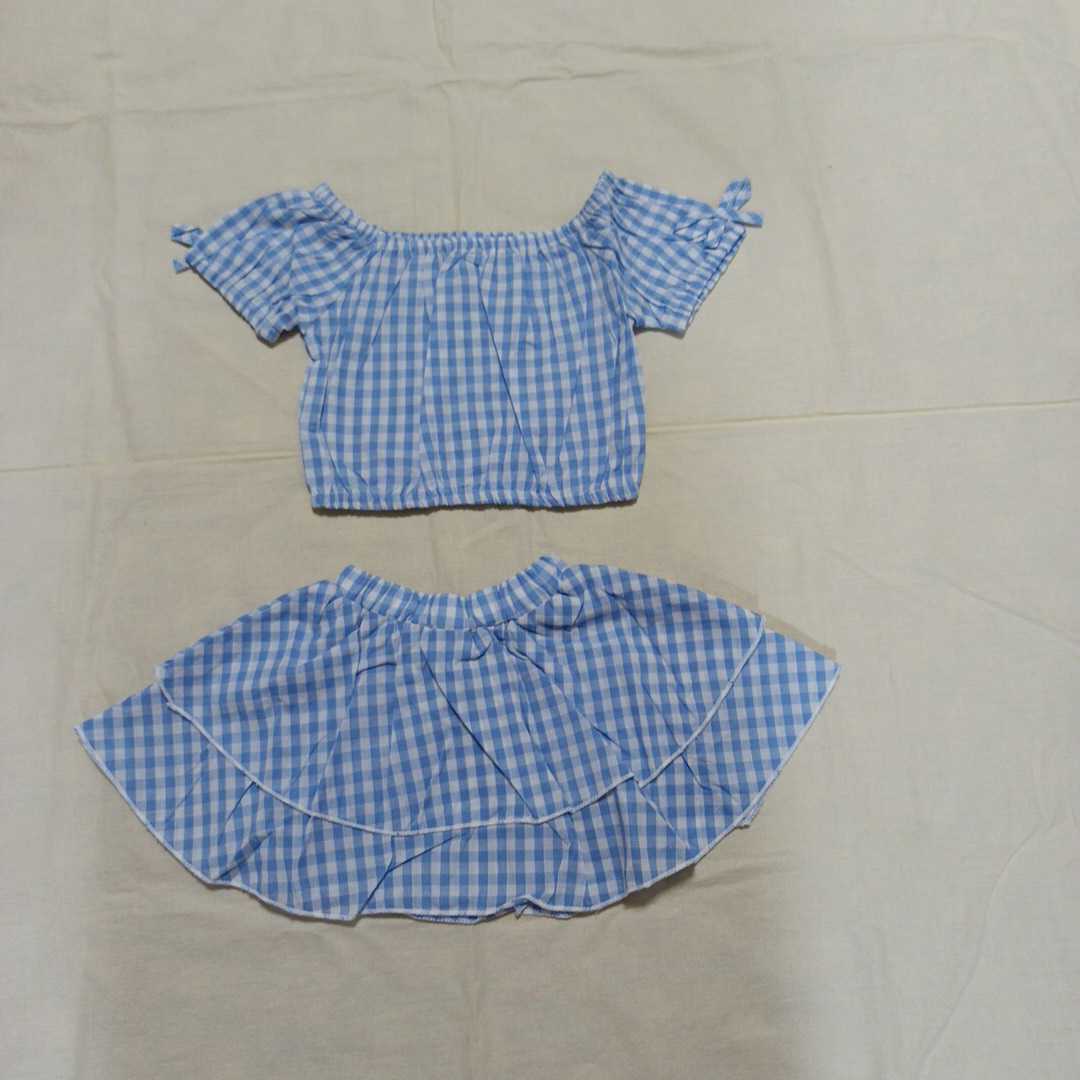 【未使用】【訳あり】 ベビー 赤ちゃん 女の子 80 セットアップ 上下セット 半袖 Tシャツ スカート チェック ティアード シンプル 夏服拍卖