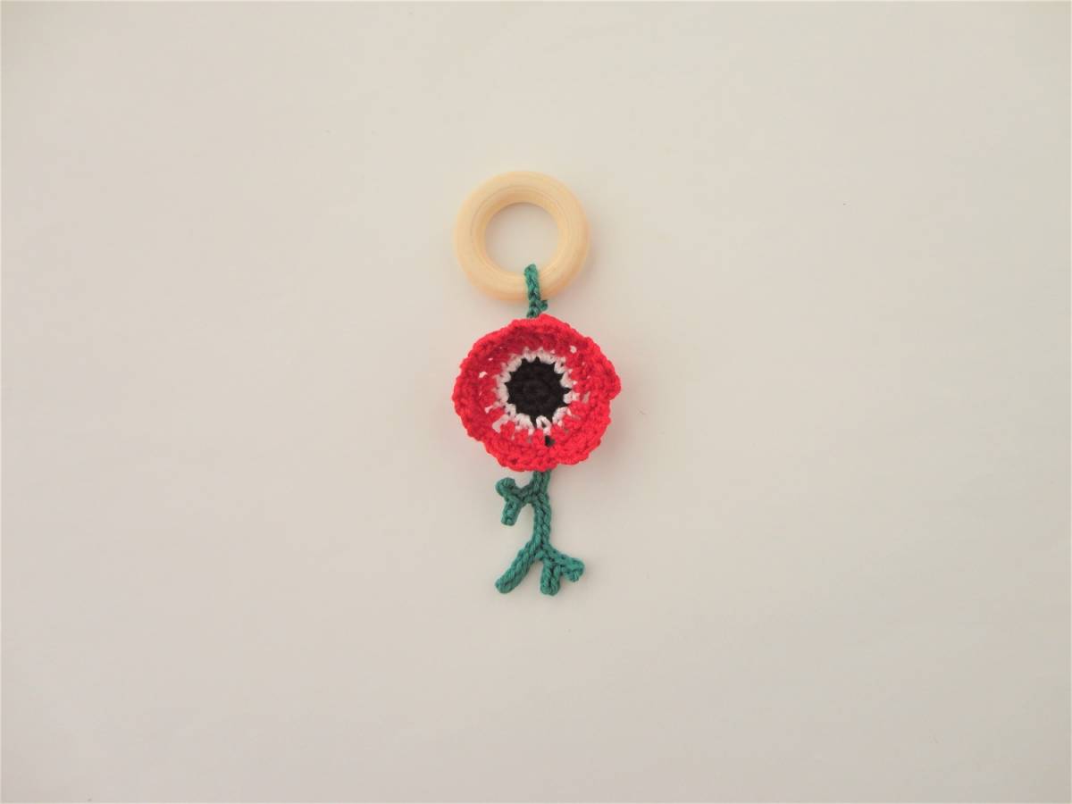 キーホルダーにも使える♪アネモネのウッドリング*RD*レース編み*ハンドメイド*a802拍卖