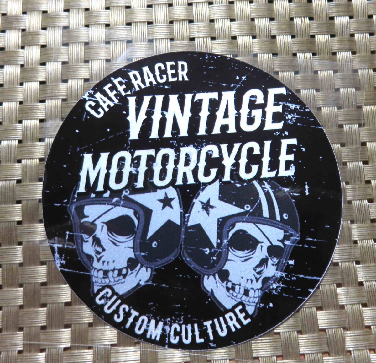 双頭蓋骨 黒 円型STレトロ◎新品カフェレーサー  VINTAGE MOTORCYCLE アメリカンバイク カスタム RETRO ステッカー防水◆アメリカ拍卖