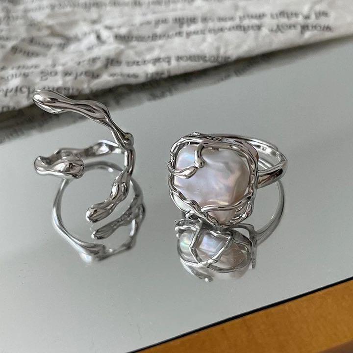 オープンリング 指輪 レディース 2個セット シルバー925 韓国 お買い得 ホワイト ストーン アクセサリー 華奢 新品拍卖