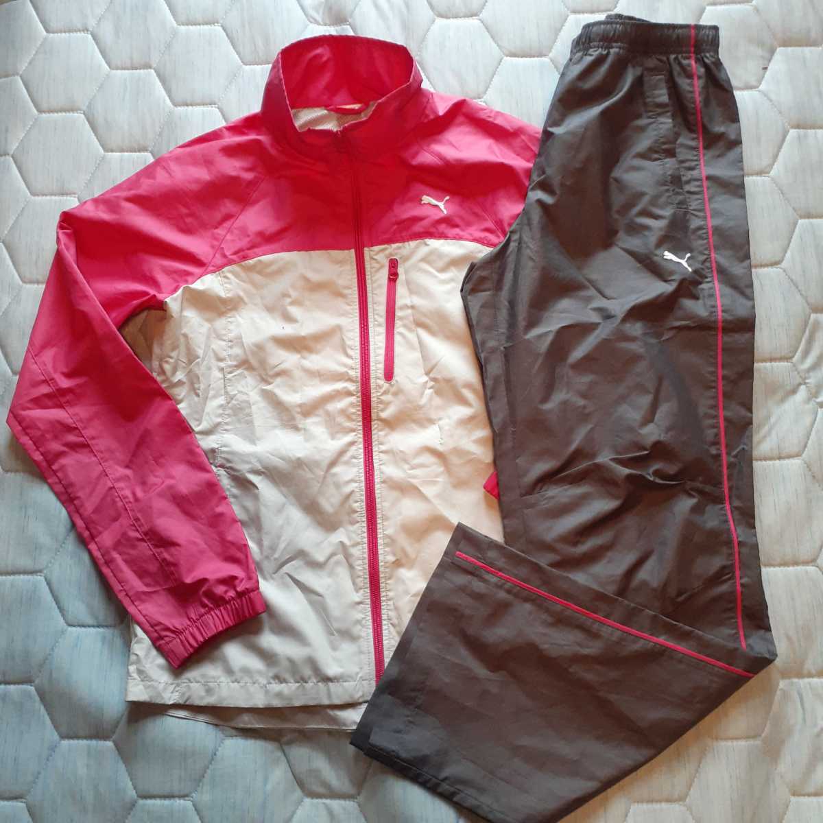 PUMA☆プーマ ピンク×グレー ウインドブレーカー 上下セット M 春~秋用拍卖