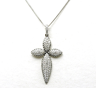 3341【ダイヤモンドペンダントトップ】2.28ct クロスデザイン K18ホワイトゴールド : 瑞浪鉱物展示館 【送料無料】拍卖