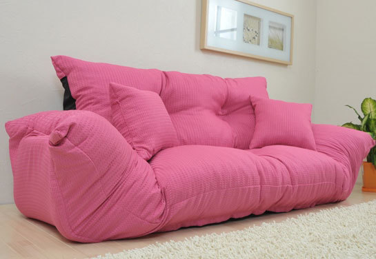ジャンボ カウチソファ ソファ カウチ 7段階 リクライニング 肘付き フロアソファ ゆったり 2人掛け ピンク拍卖