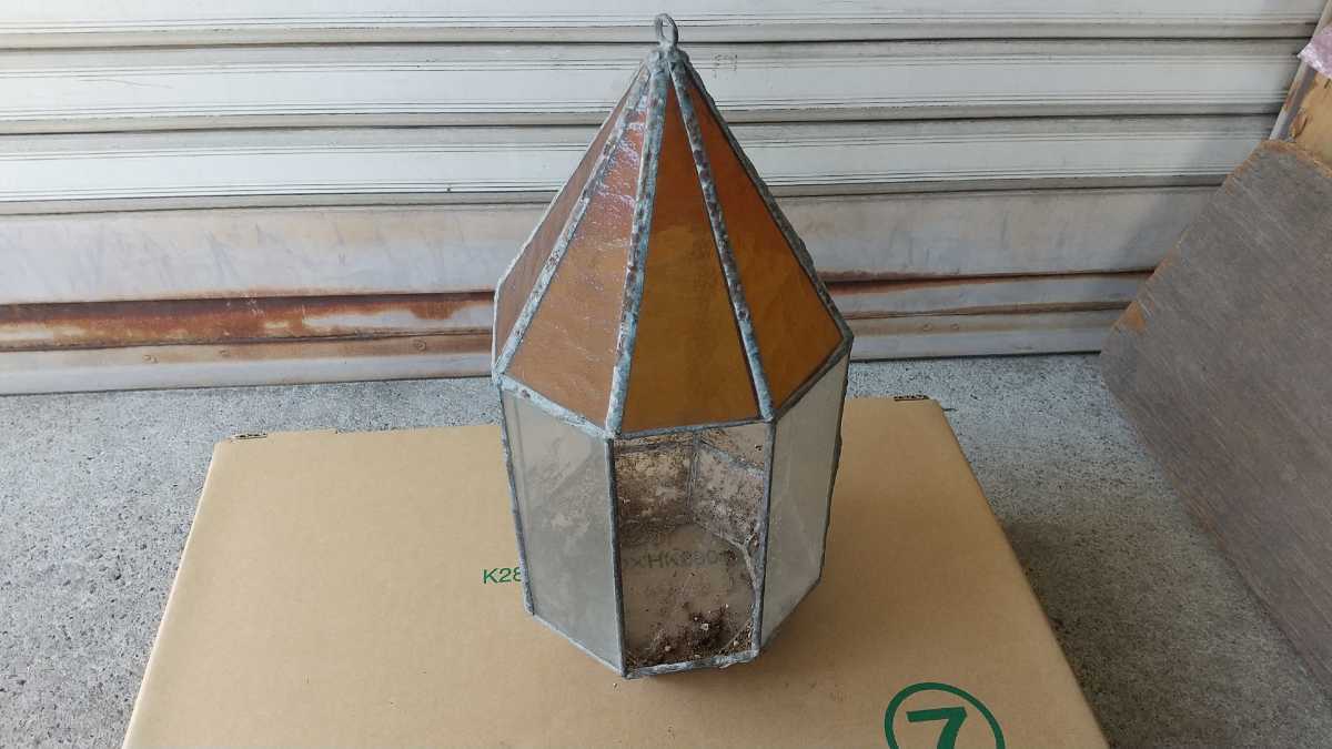 アンティーク ガーデニング ガラス製 ペンダントランプ ステンドグラスランプ ペンダントライト 照明器具 卓上ライト 古道具 拍卖