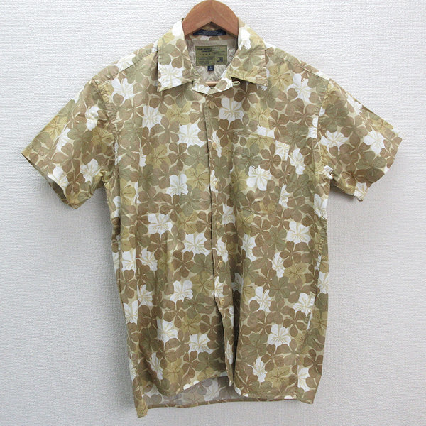 s■トミーヒルフィガー/TOMMY HILFIGER ハイビスカス柄 アロハシャツ【S】カーキ/MENS/117【中古】拍卖