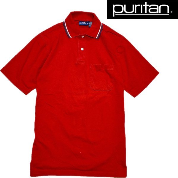 1点物◆PURITAN無地ポケット付き半袖ポロシャツ古着SメンズレディースOKアメカジ90sストリート/スポーツMixレトロ赤シンプルデザイン994129拍卖