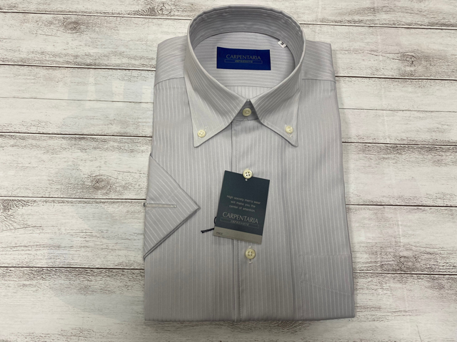 CARPENTARIA/カーペンタリア えり回り38 半袖 ドレスシャツ ワイシャツ グレー系 ボタンダウン フレックスジャパン 形態安定 DHMC20-437拍卖
